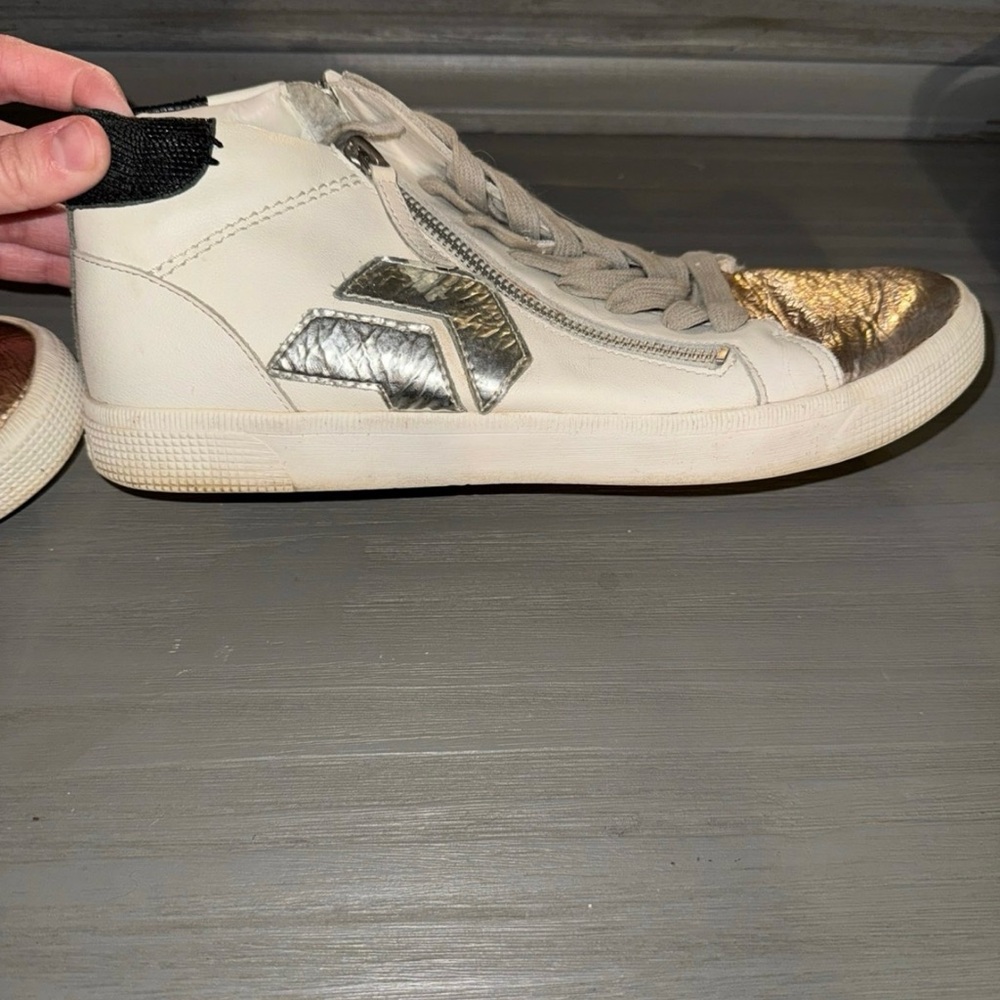 Women's Cream and Gold High-Top Sneakers